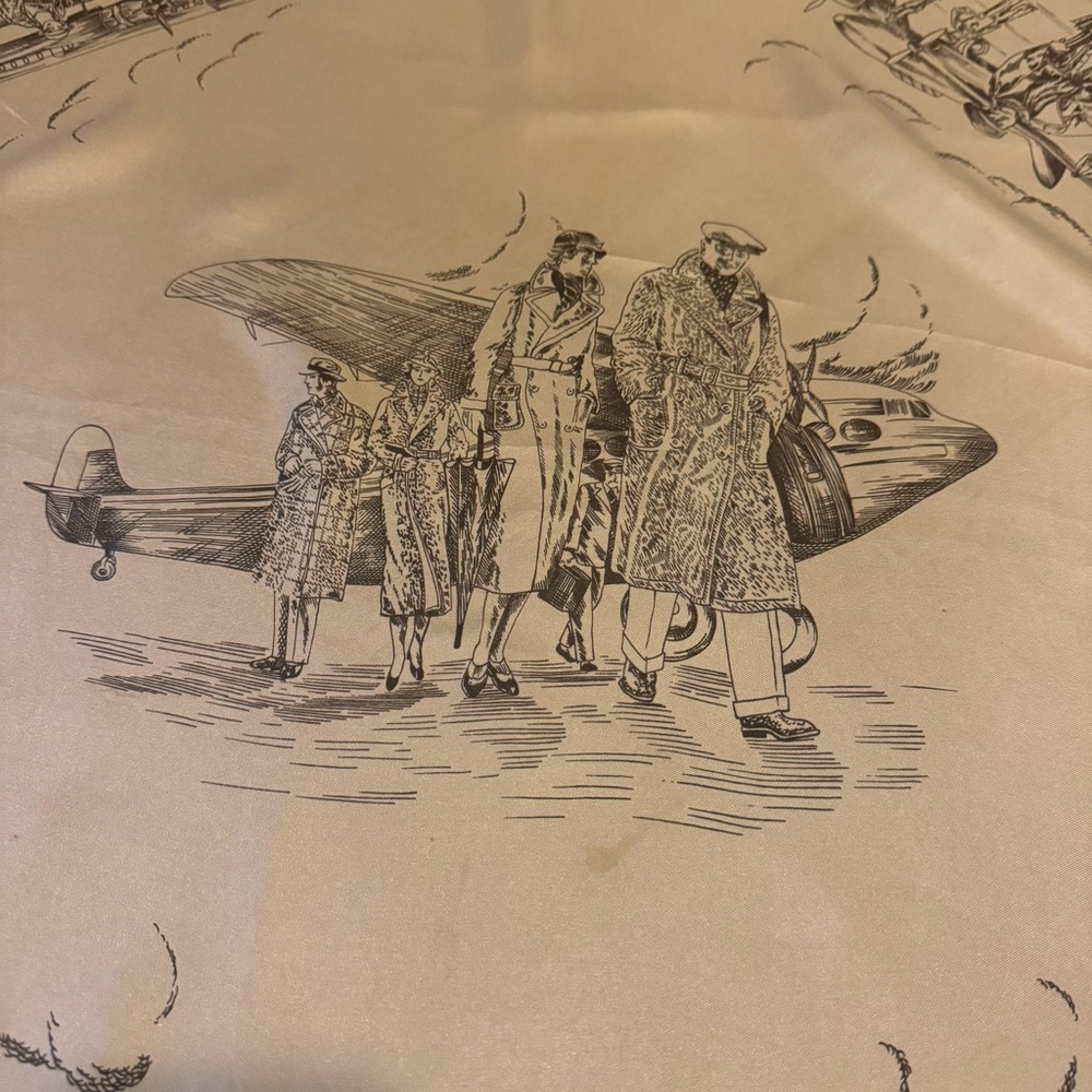 Burberrys Vintage Silk Scarf Aviation Print 1980s Planes Trench Coat Design - Picture 4 of 8